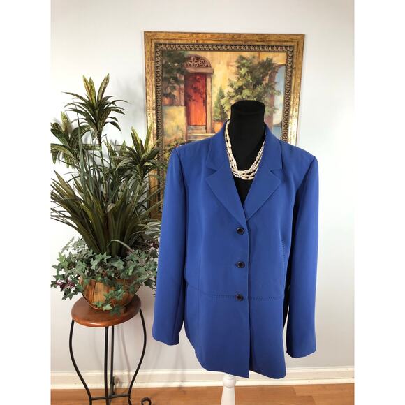 Le Suit Women Jacket Plus Size 18 Blue Lapel Notch Collar Long Sleeve Preppy - Picture 6 of 12